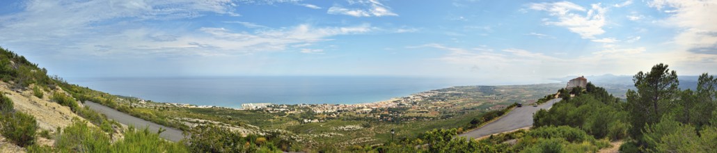 View from the mountains to the sea in Spain. Panoramic landscape