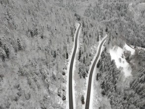 An image of a Black Forest winter scenery aerial view Germany