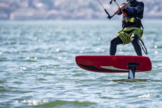 Kitesurfing scene on Lake Como