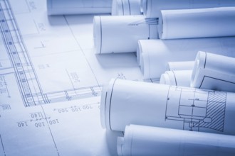 Close up of architecture construction plans building concept