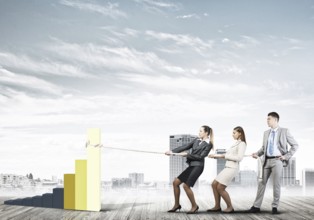 Businessteam working in collaboration making diagram grow and progress