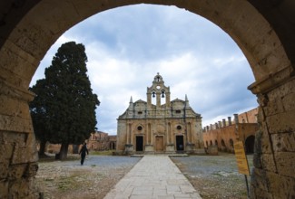 Crete, Greece, April 4, 2015: Exterior view of the famous Arkadi Christian orthodox monastery near