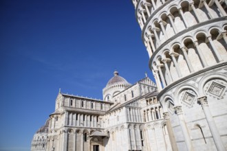 Architectural details of church and tower of the Piazza dei Miracoli in Pisa Tuscany Italy