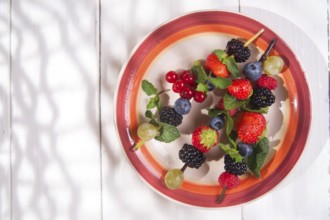 Presentation set of skewers of berries, summer dish