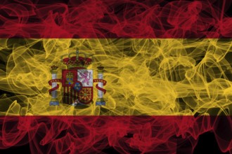 Spain Smoke Flag on Black Background, Spain flag