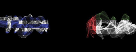 Flags of Greece and UAE on Black background, Greece vs United Arab Emirates Smoke Flags