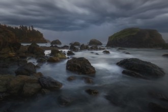 A dramatic sunset seascape at a northern California beach. USA