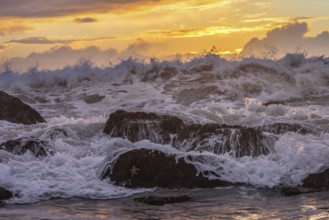 A dramatic sunset seascape at a northern California beach. USA