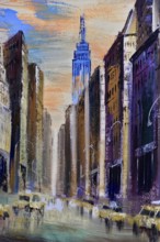 Manhattan, New York City, New York, USA, North America, Artist's impression of a street scene with