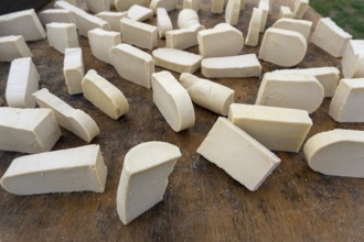 Mongolian dairy product Aaruul or Gurt made from drained sour milk drying