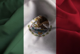 Closeup of Ruffled ?Mexico Flag, ?Mexico Flag Blowing in Wind