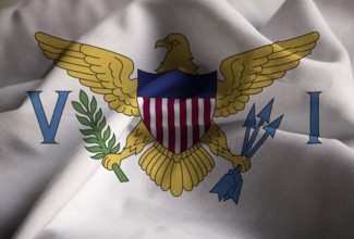 Closeup of Ruffled United States Virgin Islands Flag, United States Virgin Islands Flag Blowing in