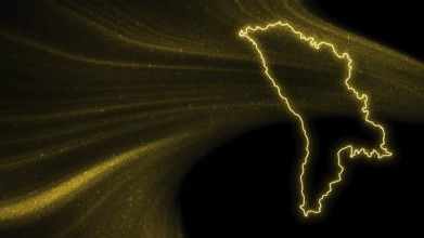 Map of Moldova, Gold glitter map on dark background