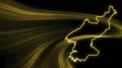 Map of North Korea, Gold glitter map on dark background