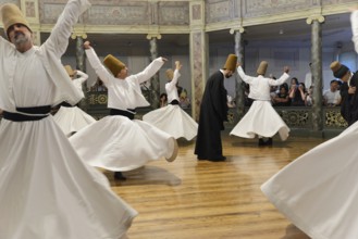Dancing dervishes, Dervish dance Sema, Mevlevihanesi Müzesi at Istiklal Caddesi, Istanbul, European