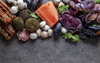 Food, Food, PACIFIC SEAFOOD. Fresh salmon, crabs ostions clams mussels, seaweed cochayuyo, sea