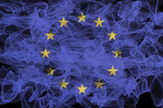 EU smoke flag on black background, EU flag
