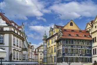 Square in Prague old town with historical houses, Czech republic