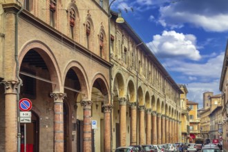 Street in historic center of Bologna, Italy, Europe