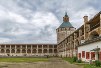 Courtyard with walls and Moscow tower in Kirillo-Belozersky Monastery, Russia, Europe