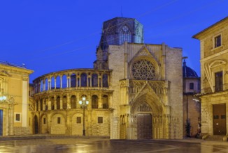 Valencia Cathedral or Basilica of the Assumption of Our Lady of Valencia, Spain. In evening