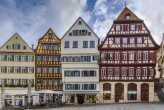 Historical houses on square in Tubingen city center, Germany, Europe