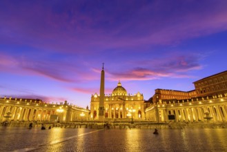 Sunset view of St. Peter's Basilica in Vatican City, the largest church in the world