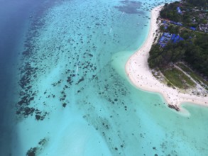 Top view aerial photo of tropical beach and sea, Koh Lipe island, Thailand, Asia