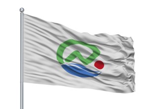 Nanjo City Flag On Flagpole, Country Japan, Okinawa Prefecture, Isolated On White Background