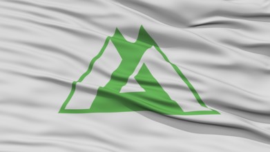 Closeup Toyama Japan Prefecture Flag, Waving in the Wind, High Resolution