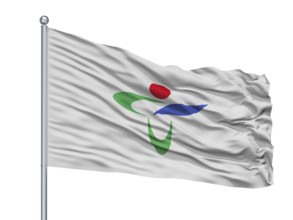 Tatsuno City Flag On Flagpole, Country Japan, Hyogo Prefecture, Isolated On White Background