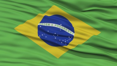 Closeup Brazil Flag, Waving in the Wind, High Resolution