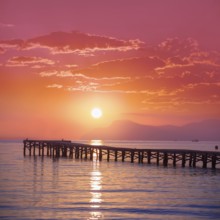 Majorca Muro beach sunrise in Alcudia Bay Mallorca at Balearic Islands of Spain