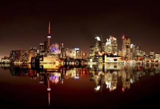 Night Shot Toronto skyline in Ontario Canada