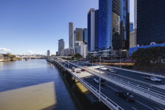 BRISBANE, AUSTRALIA, JULY 29 2023: Brisbane CBD skyline on a winter's morning from Victoria Bridge