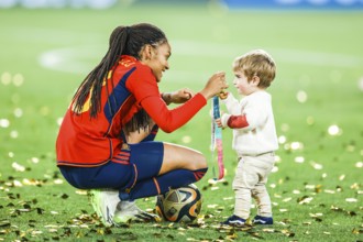 SYDNEY, AUSTRALIA, AUGUST 20: Salma PARALLUELO of Spain plays with a child after Spain beats