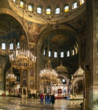 Sofia, Bulgaria, 30 October, 2022: interior view of the main hall of the Alexander Nevsky Cathedral