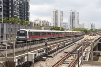 18.03.2020, Singapore, Republic of Singapore, Asia, An MRT metro light railway runs on the urban