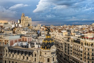 Skyline of Madrid city centre from Circulo de Bellas Artes rooftop
