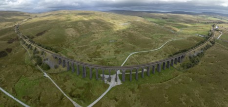 Ribblehead Viaduct, railway viaduct in the Yorkshire Dales, drone image, Carnforth, England, Great