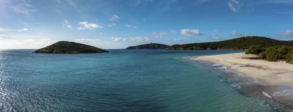 A panorama view of beauitful white sand Turredda beach on the south coast of Sardinia
