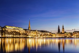Hamburg Binnenalster and skyline during the twilight hour