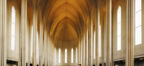 Reykjavik, Iceland - 02 may 2019: The interior is inside The Church of Hadlgrimskirkya, a Lutheran