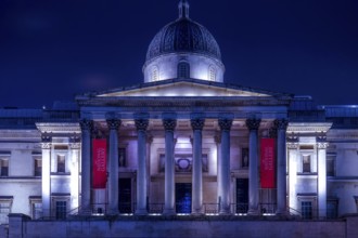 National Gallery art museum of night view (London). Shooting Location: United Kingdom, London