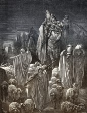 Jacob Goes to Egypt, woodcut by Gustave Doré