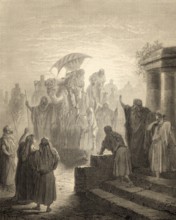 Isaac meets Rebekah, woodcut by Gustave Doré