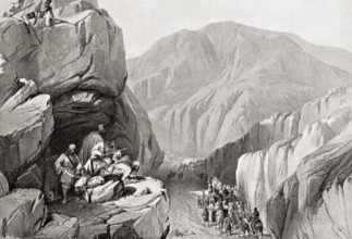 British forces traverse Sir I Khajur in Bolan Pass in 1839