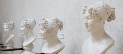 Possagno, Italy, August 2022: Antonio Canova collection. Classical sculptures in perspective,