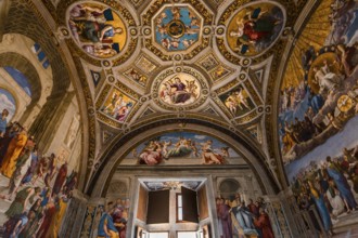 VATICAN CITY, VATICAN, JUNE 12, 2015 : interiors and architectural details of Raphael rooms in