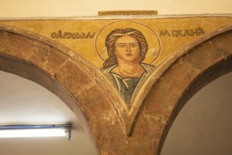 Madaba, Jordan, November 5, 2022: Interior walls of Greek Orthodox church of St George, known by